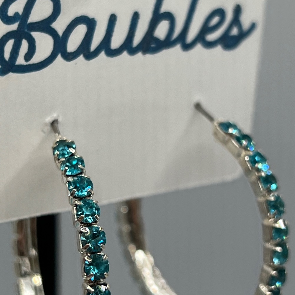 Baubles Teal Austrian Crystal Silver Hoop Earrings $12 EA or Bundle 3/$20
